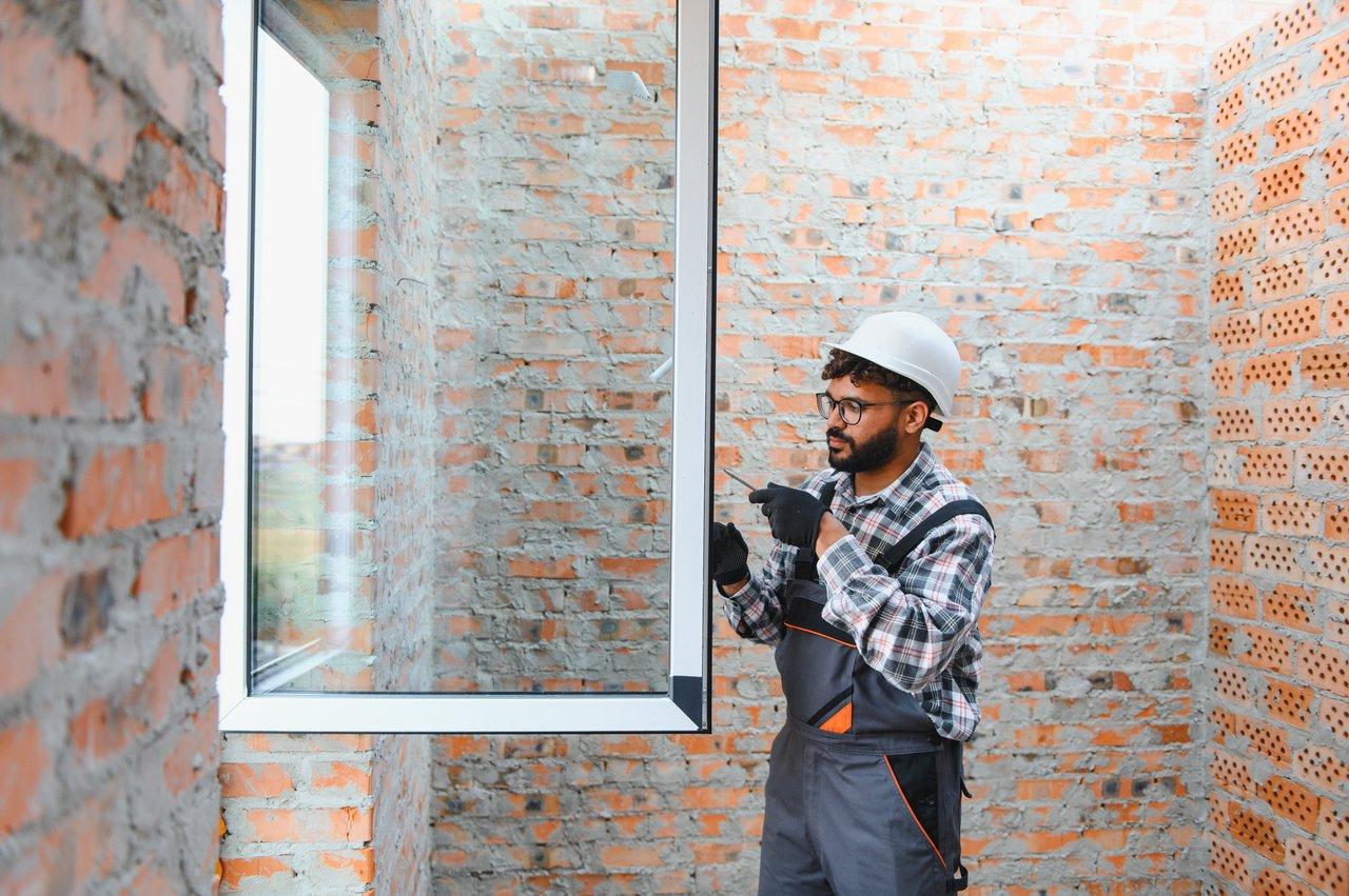 Installation de fenêtre en aluminium K-Line avec options de vitrage et volets roulants intégrés dans une maison neuve.